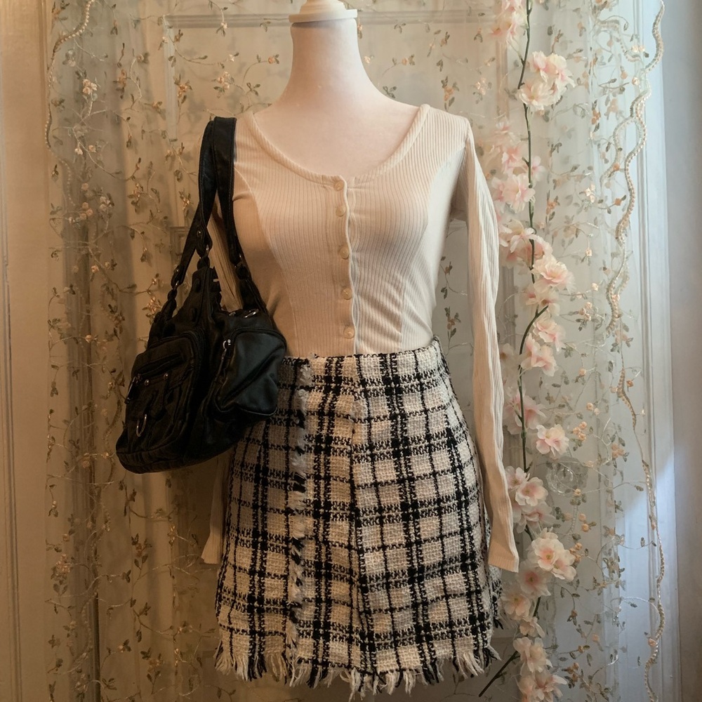 SHEIN Black and White Plaid Mini Skirt size XS